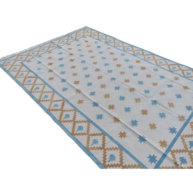 Mid-Century Modern Handmade Cotton Star and Gingham Rug For Sale - Image 3 of 11