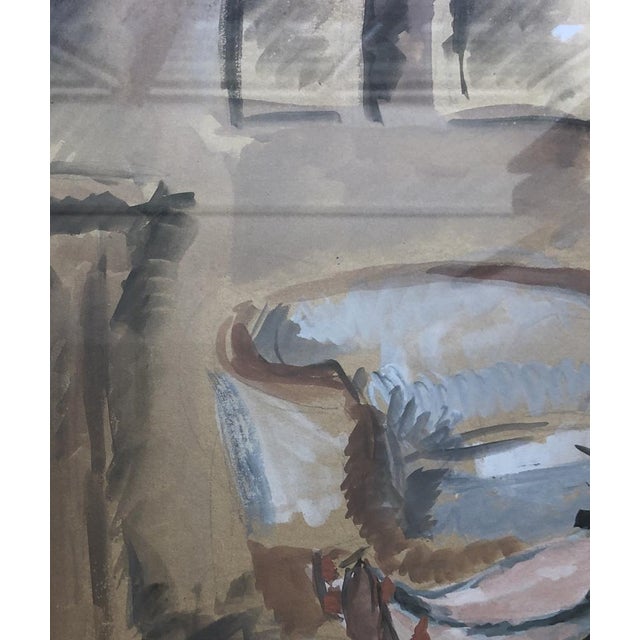 C.A., Dame en pleine écriture, Watercolor on Paper, Framed For Sale - Image 5 of 10