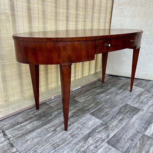 Vintage Late 20th Century Inlaid Writing Desk by Hickory & White Furniture. Features an Oval shape in an ArtDeco Revival...
