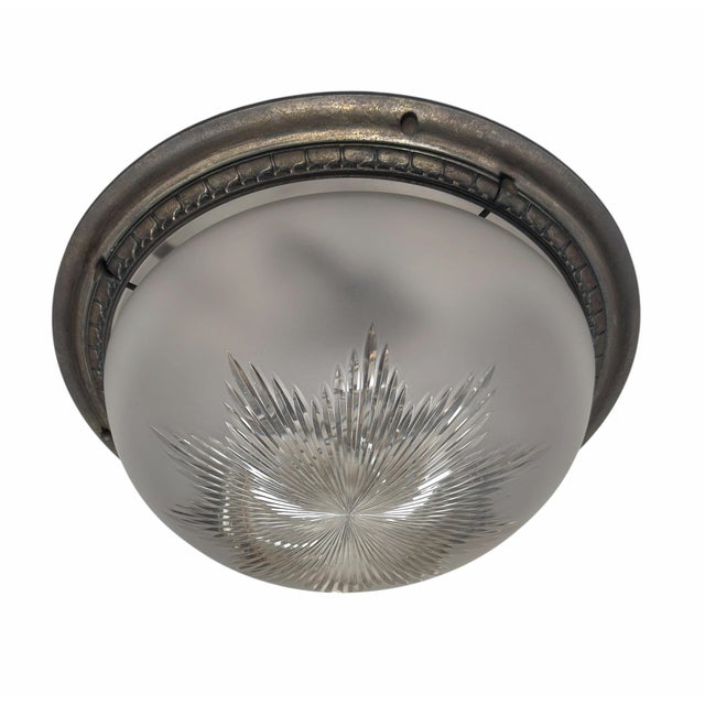 Antique Art Deco Star Cut Crystal Flush Mount Ceiling Light Fixture.