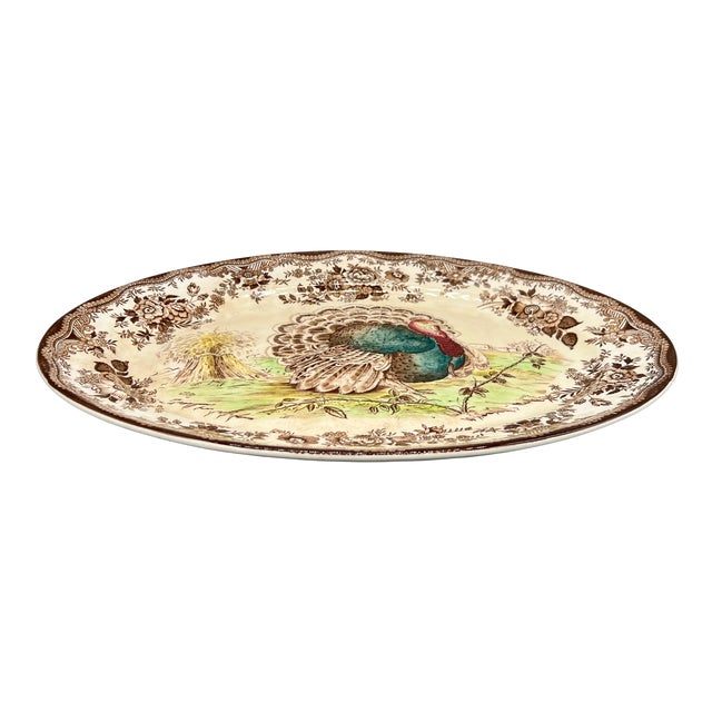 Farmhouse Vintage Clarice Cliff Royal Staffordshire Turkey Platter With Brown Transferware – English Country, Traditional For Sale - Image 3 of 12