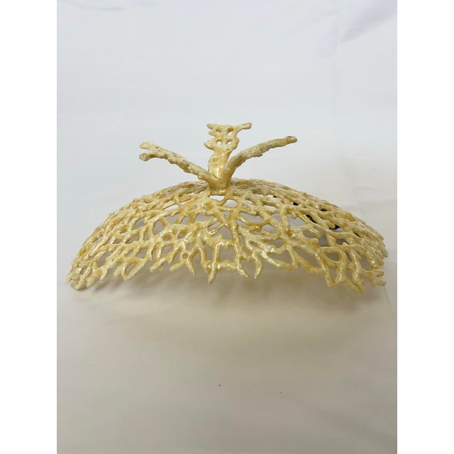 Hollywood Regency Vintage Palm Beach Style Ceramic Coral Dish With Sea Turtle For Sale - Image 3 of 8