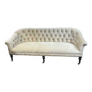 Lee Industries Tufted Cream Velvet Sofa For Sale