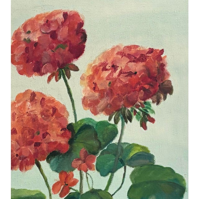 Signed Midcentury Geranium Painting, Framed For Sale - Image 4 of 9