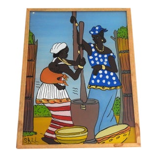 Vintage Mid-20th Century Senegalese "Suwer" Reverse Glass Painting by Ibrahima Sall For Sale