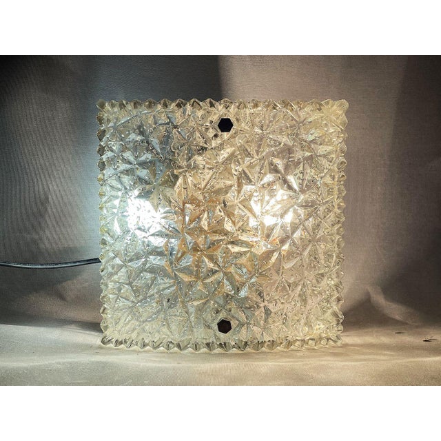 1960s Square Textured Clear Glass Ceiling or Wall Flush Mount, 1960s For Sale - Image 5 of 8