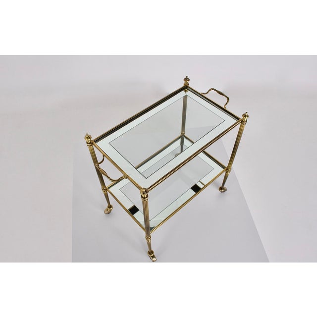 Neoclassical Brass and Mirror Serving Cart in the style of Maison Jansen, 1960s For Sale - Image 12 of 12