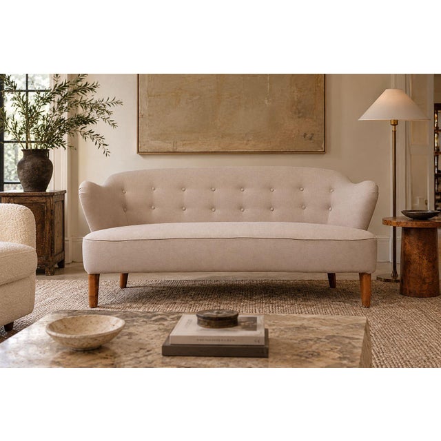 Flemming Lassen, Danish Mid-Century Modern, Rare Sofa, Biege Fabric, Birch, Finland, 1950s A rare Danish Mid-Century...
