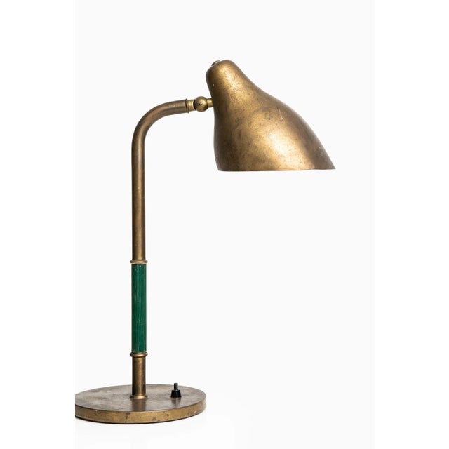 Metal Modern Danish Brass and Vinyl Table Lamp by Vilhelm Lauritzen, 1940s For Sale - Image 7 of 8