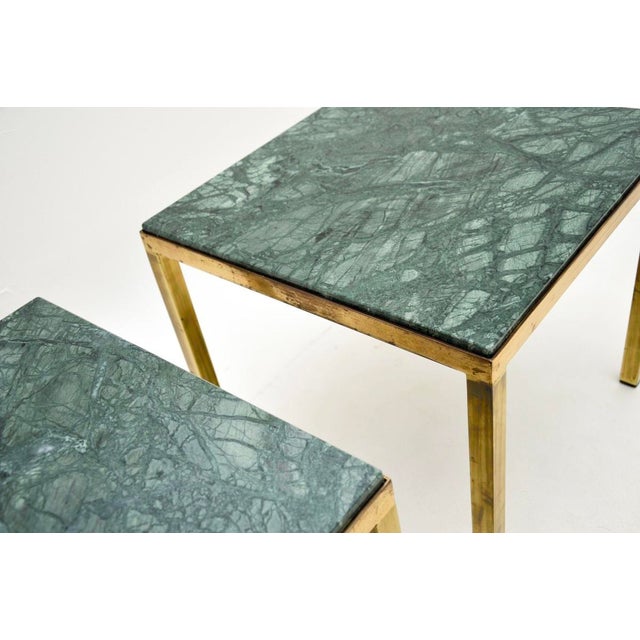Metal Vintage French Brass Side Tables with Marble Tops, 1970, Set of 2 For Sale - Image 7 of 8