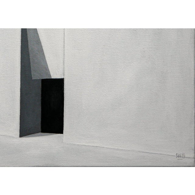 Gray Scott Woodard "Oasis" Gray and Black Abstract Surrealist Architectural Landscape Painting, 2019 For Sale - Image 8 of 11