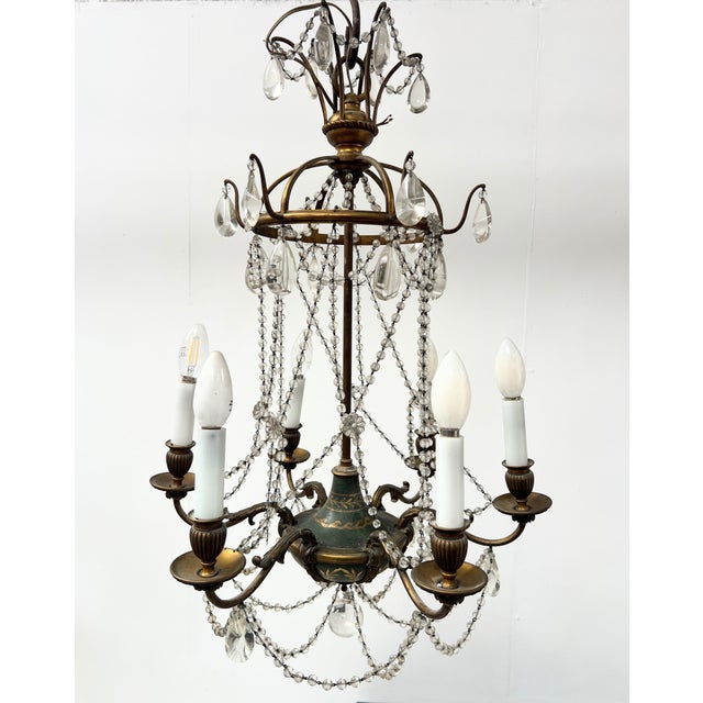 Louis XVI Glass Chandelier with Pearl Garland and Painted Sheet Metal For Sale - Image 10 of 18