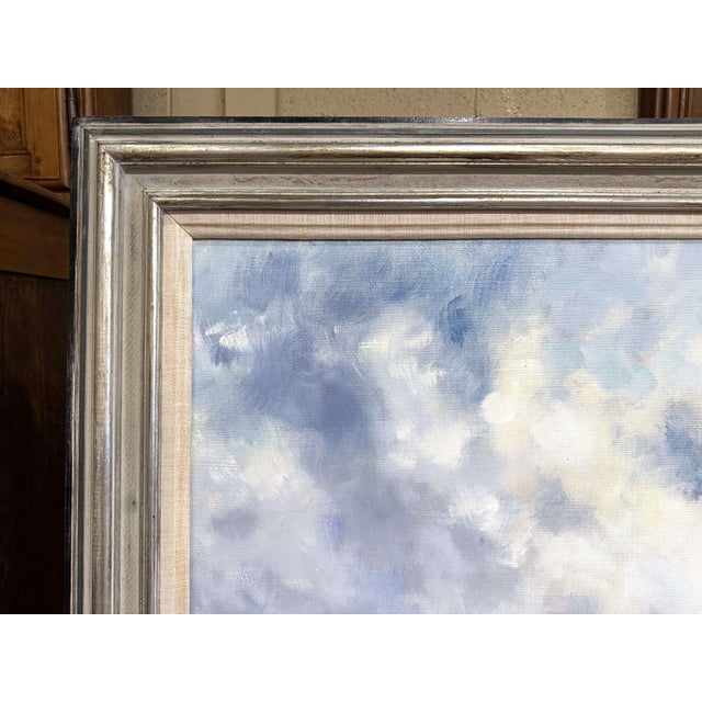 Blue Mid-Century French Marine Oil on Canvas Normandy Painting by Jacques Bouyssou For Sale - Image 8 of 11
