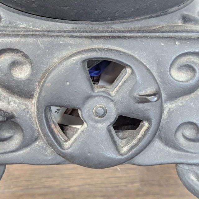 Black Antique Iron Parlor Stove With Decorative Silver Accents For Sale - Image 8 of 8