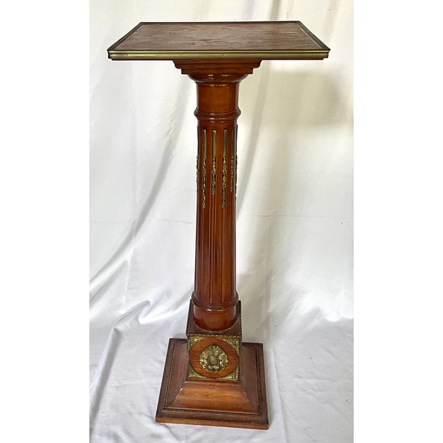 Wood Antique Mahogany Neoclassical Pedestals on Plinth Bases - A Pair For Sale - Image 7 of 16