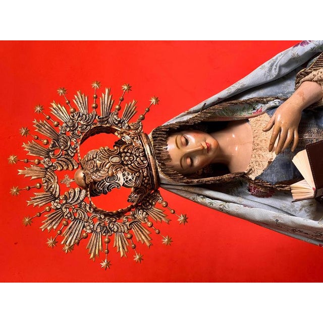 Our Lady of Sorrows Head and Legs with Silver Crown, 19th Century For Sale - Image 4 of 14