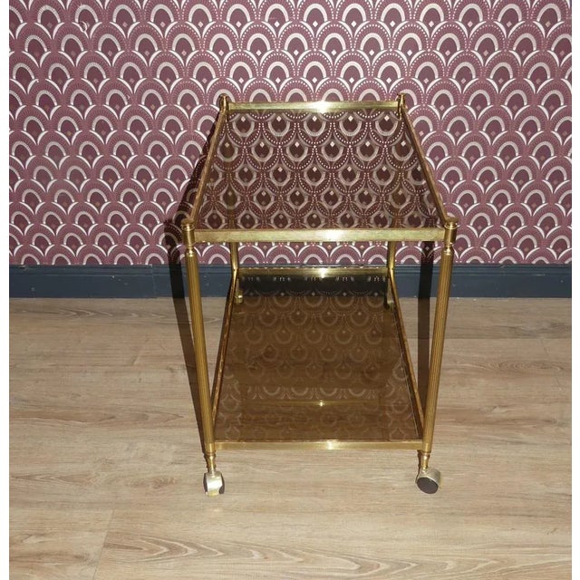 Brass & Glass Side Table on Wheels, 1970s For Sale - Image 6 of 8