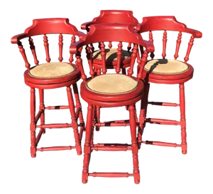 Red Distressed Captains Armchair Swivel Barstools - Set of 4
