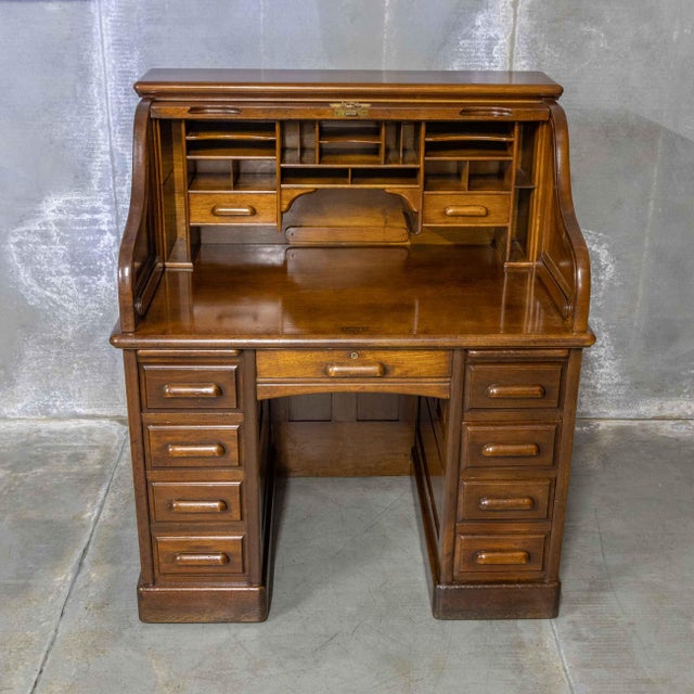 Antique Roll Top Desk, 1890s For Sale - Image 12 of 15