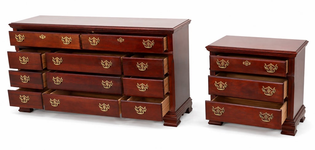1980s Vintage Chippendale-Style Mahogany Dresser and Nightstand Set — view 4