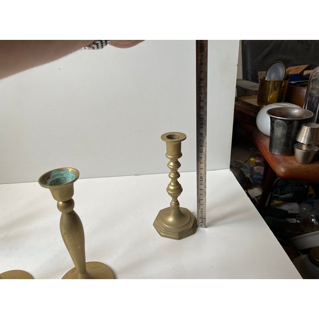Gold Vintage Danish Classical Candleholders in Brass, 1970s, Set of 4 For Sale - Image 8 of 9