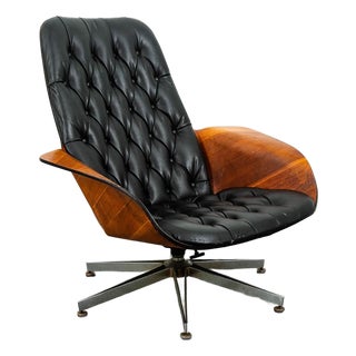 Mid Century Modern Lounge Chair Plycraft Mr Tufted Black Swivel George Mulhauser For Sale
