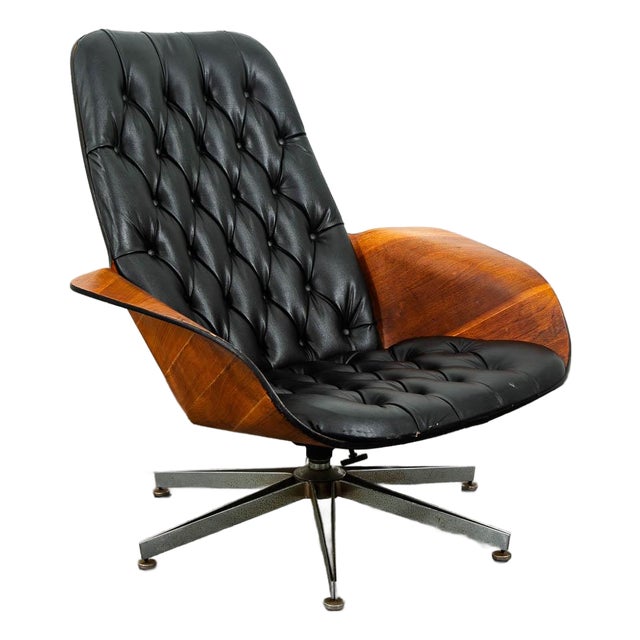 Mid Century Modern Lounge Chair Plycraft Mr Tufted Black Swivel George Mulhauser For Sale