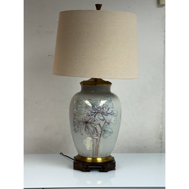 Baby Blue Chinoiserie Floral Ceramic Table Lamp, Late 20th Century For Sale - Image 8 of 12