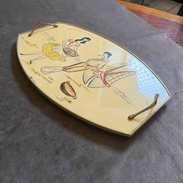 Mid-Century Modern 1950s Mid-Century Modern Brass and Lacquered Wood Italian Serving Tray For Sale - Image 3 of 12