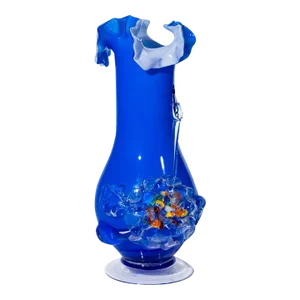 Late 20th Century Vintage Ruffled Navy Blue Art Glass Vase