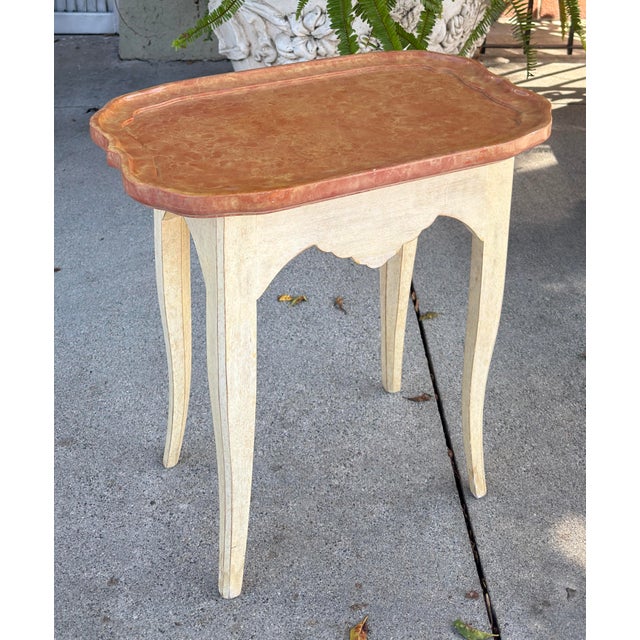 French Provincial Painted Side Table W Faux Marble Top For Sale In Los Angeles - Image 6 of 6