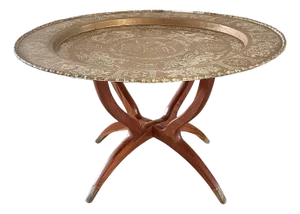 Mid-Century Dragons, Good Fortune and Faux Bamboo Brass Tray Table on Folding Spider Leg Wood Stand