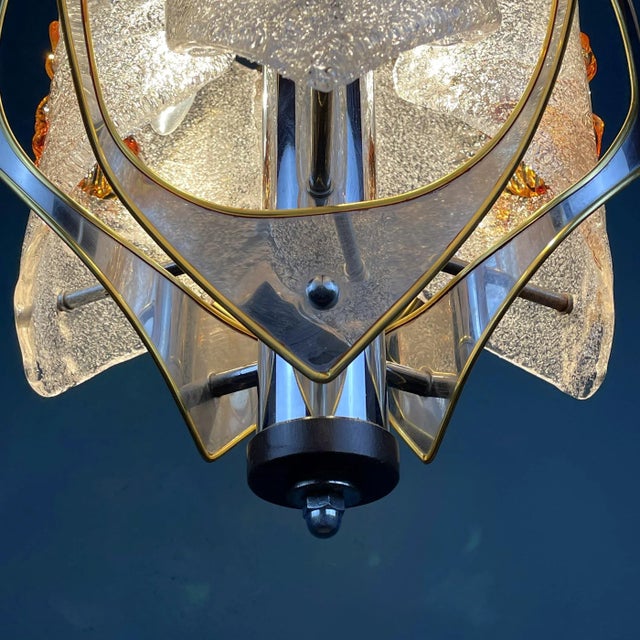 Mid-Century Amber Murano Glass and Chrome Chandelier by Toni Zuccheri for Mazzega, Italy, 1970s For Sale - Image 11 of 13