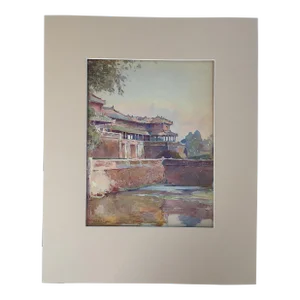 Vintage Matted Lithograph View of Indo-China by Marius Hubert-Robert, 1933