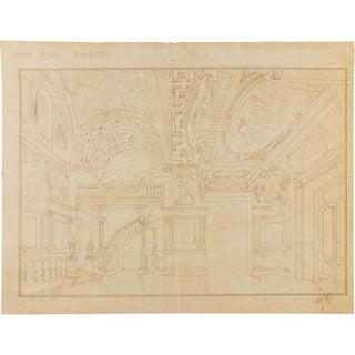 Marcello Piacentini, Villa Ravà, Sketch for a Library, Ink Drawing, 1920s For Sale