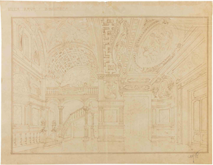 Marcello Piacentini, Villa Ravà, Sketch for a Library, Ink Drawing, 1920s