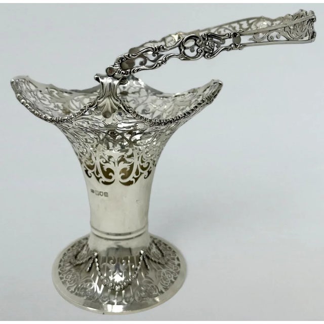 Superb Edwardian Heavy Gauge Silver Swing Handle Fruit Basket or Centerpiece of unusually large proportions and generous...