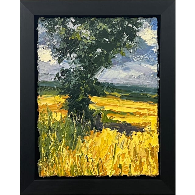 Contemporary Impasto Oil Painting of Oak Tree in Yellow Corn Field in the English Countryside For Sale - Image 3 of 12
