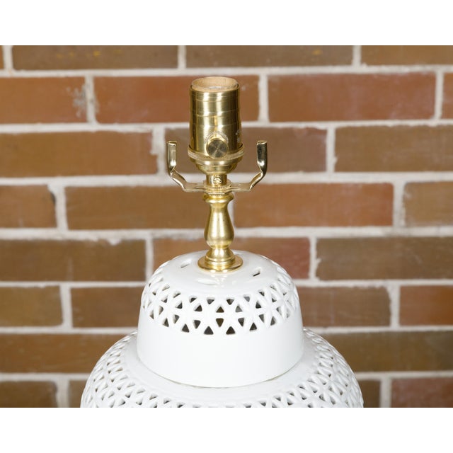 White 1920s White Porcelain Asian Vases with Geometric Décor Made into Table Lamps - a Pair For Sale - Image 8 of 9