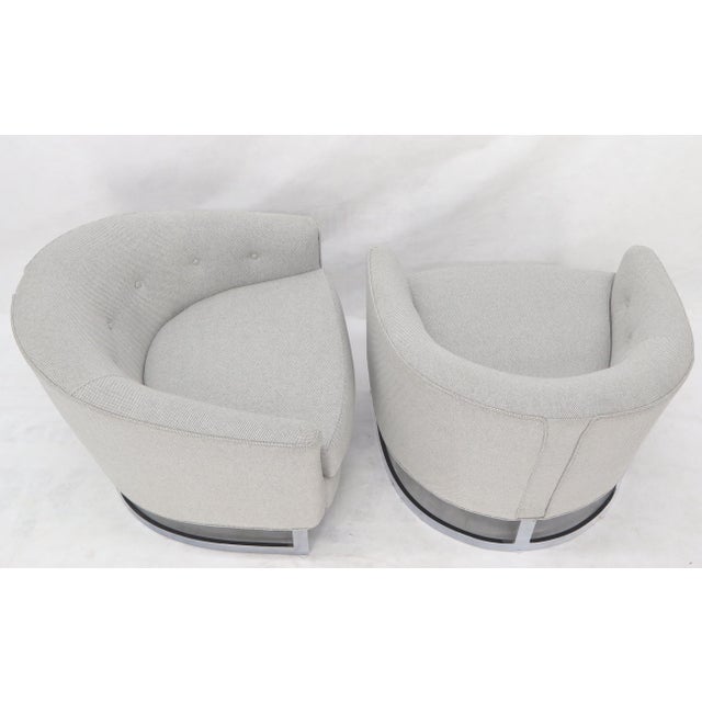 New Basket Weave Wool Flax Blend Upholstery Barrel Back Lounge Chairs For Sale - Image 11 of 14