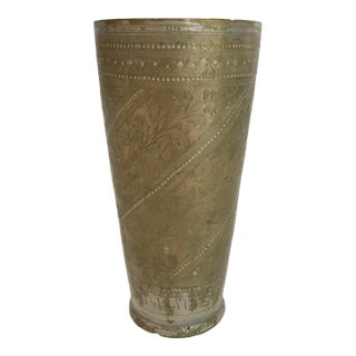 Vintage Indian Etched Brass Metal Lassi Cup For Sale