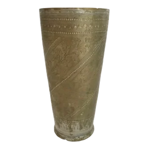 Vintage Indian Etched Brass Metal Lassi Cup