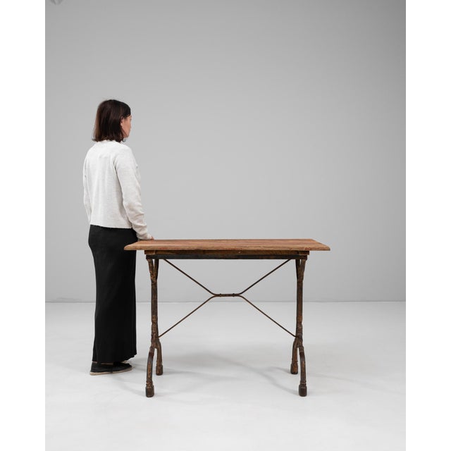 1900s French Bistro Table With Base Cast Iron & Wooden Top For Sale - Image 17 of 18