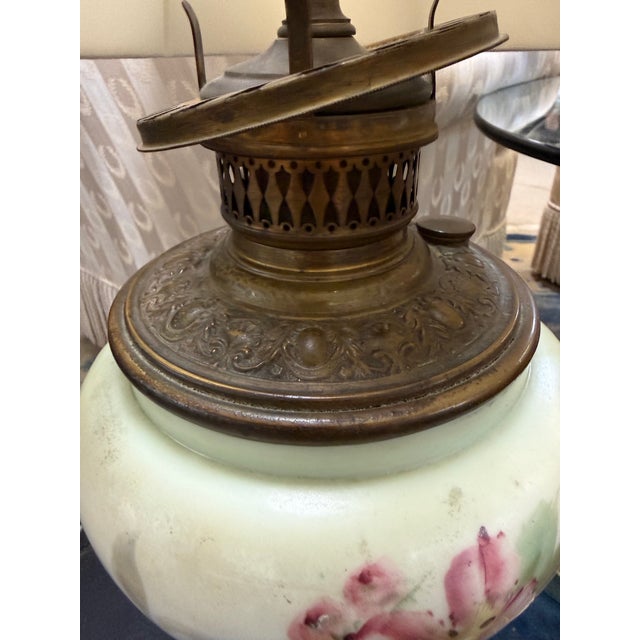 White 1930s Victorian Hand Painted Floral Roseart Shade Banquet Lamp 35in For Sale - Image 8 of 8