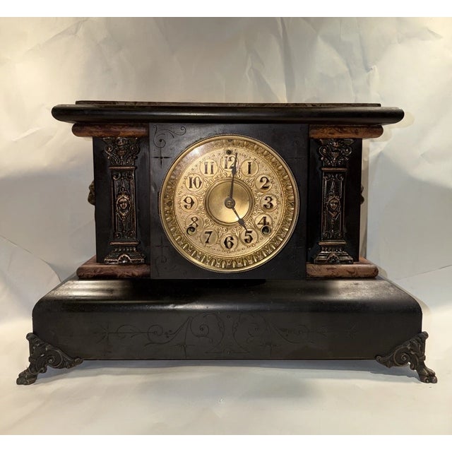 Seth Thomas Antique Adamantine Black Mantel Clock For Sale In Los Angeles - Image 6 of 12