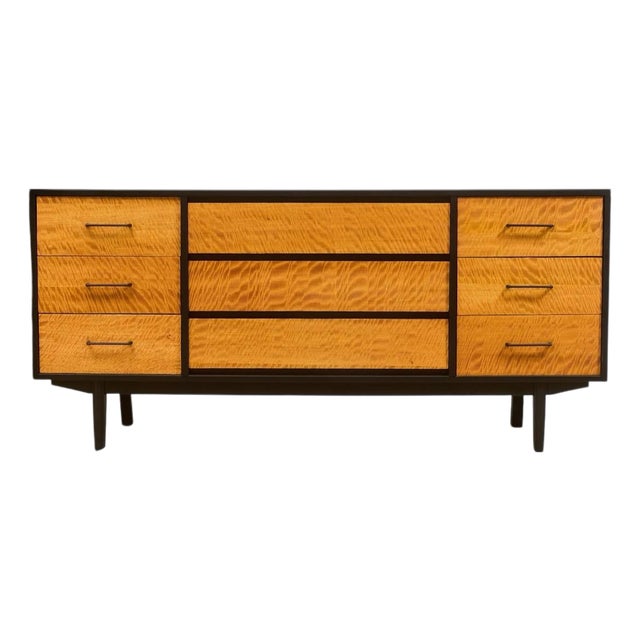 Mid 20th Century Black and Mahogany Mid-Century Nine Drawer Dresser For Sale