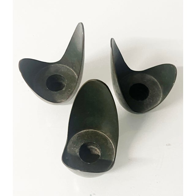 Metal Mid-Century Scandinavian Bronze Candle Holders ( 3 ) For Sale - Image 7 of 8