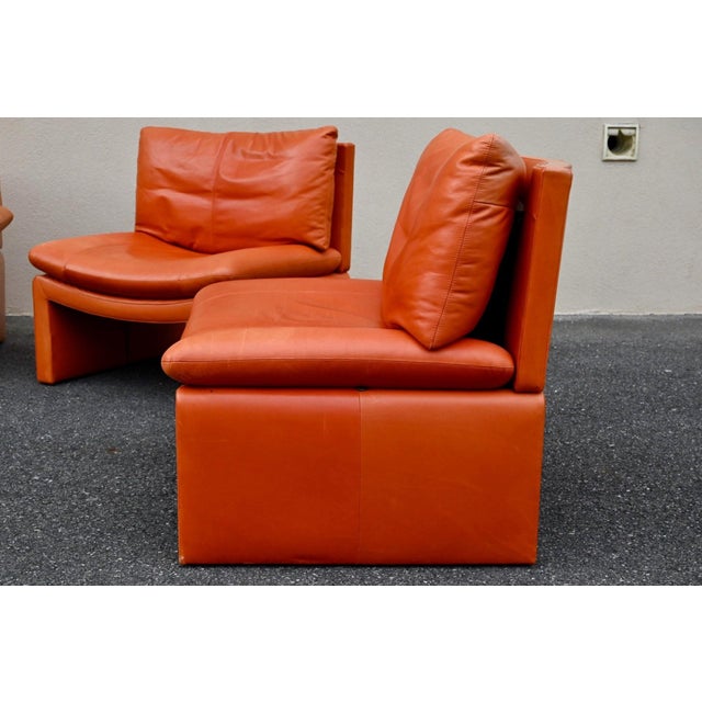 Series 5 Lounge Chairs in Cognac Orange Leather, 1970s, Set of 5 For Sale - Image 11 of 18