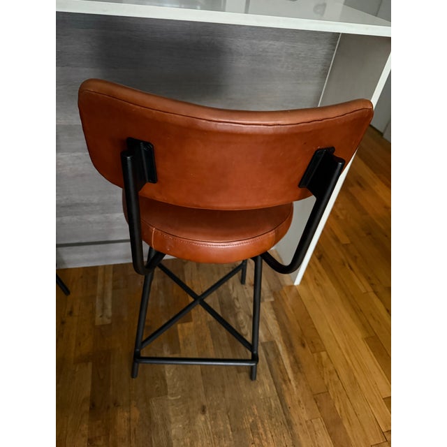 West Elm Slope Leather Swivel Counter Stools / Bar Stools For Sale - Image 12 of 12