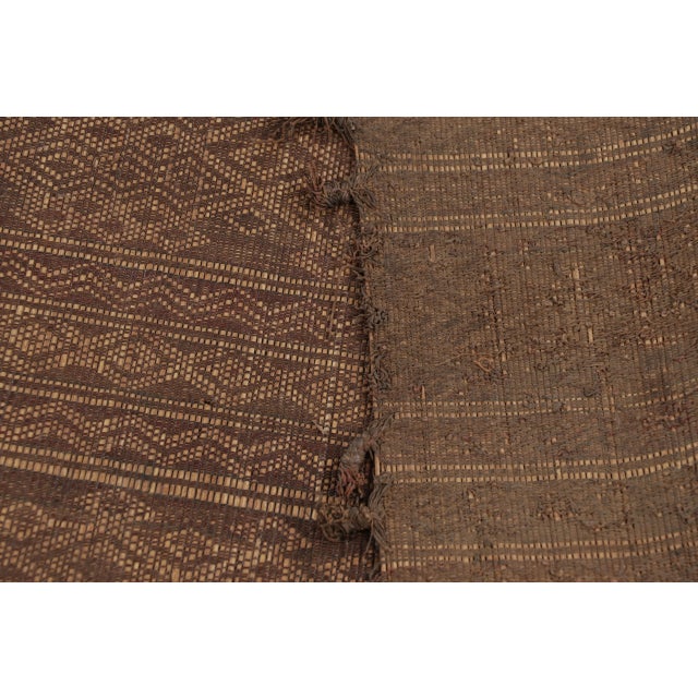 Wood Vintage Tuareg Square Mat in Brown and Gold with Geometric Patterns- Rug & Kilim For Sale - Image 7 of 9